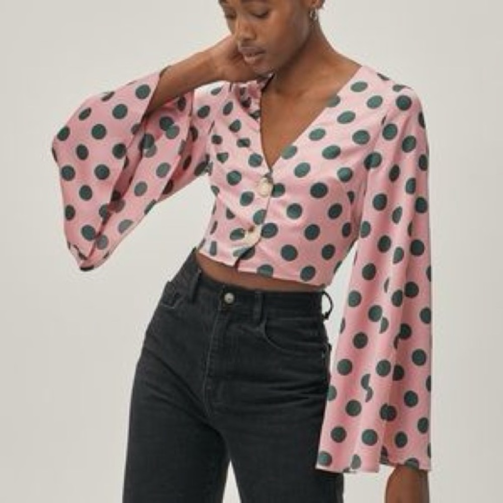 Nasty Gal: Polka Cropped Wide Sleeve Shirt